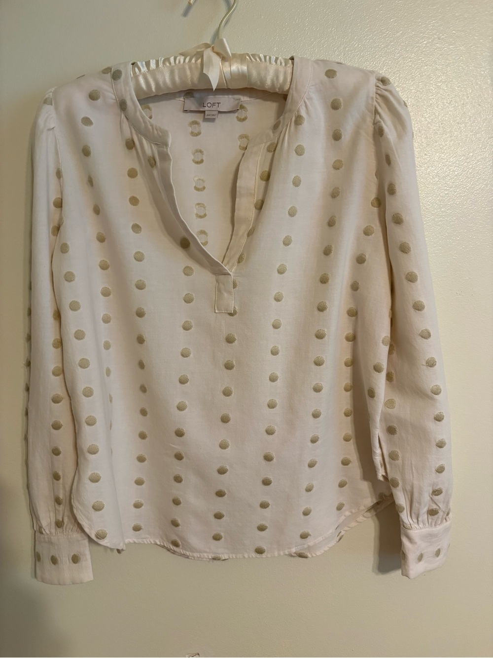 LOFT Cream Blouse with Gold Dot Detail